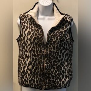 LEOPARD PRINT REVERSIBLE SHEARLING VEST “HARD ROCK CAFE LAS VEGAS, NEVADA” logo.
